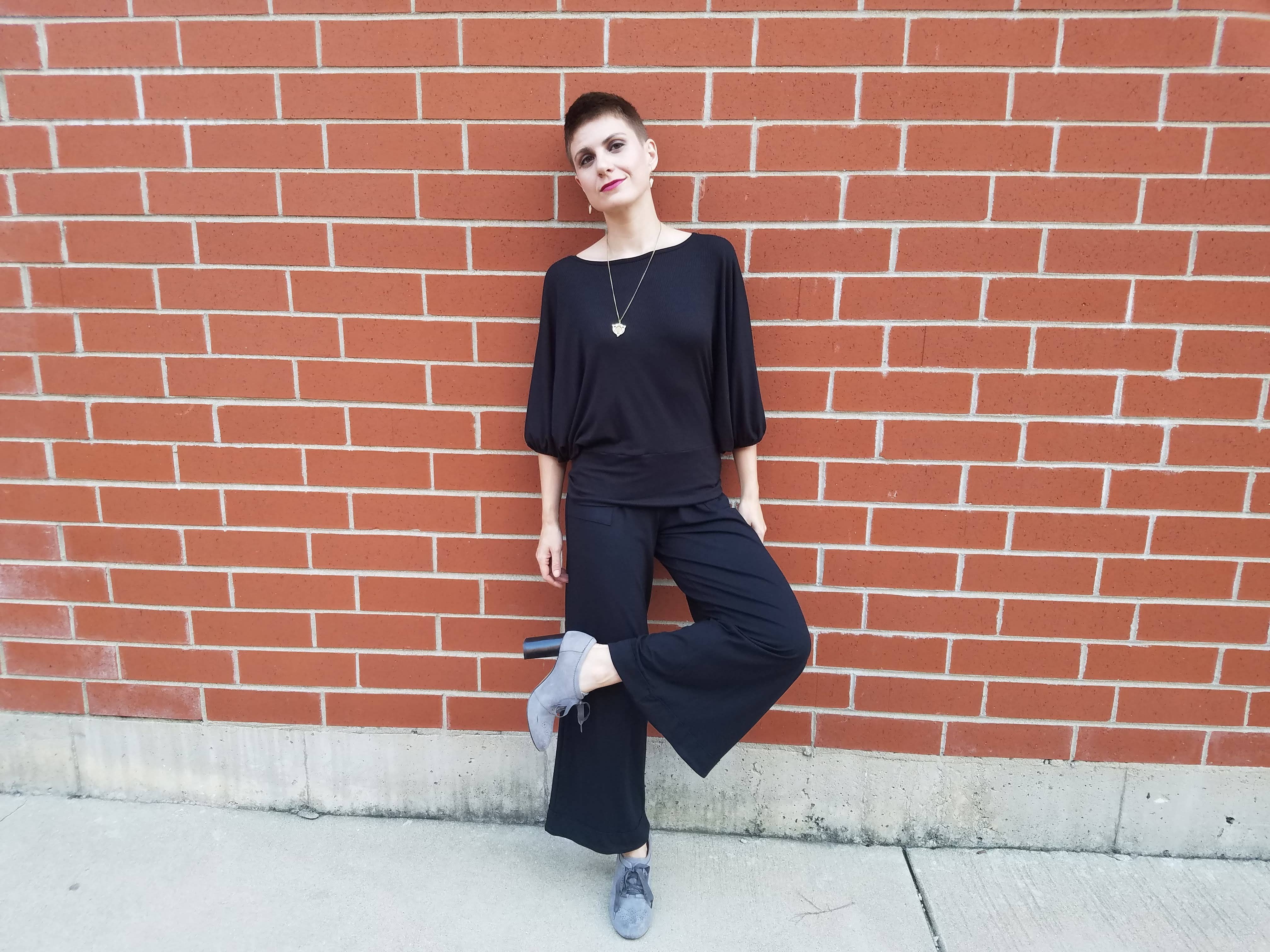 Squasht - Wholesale Blouse - Women's - 3/4 Sleeve Batwing Black Rib Knit2