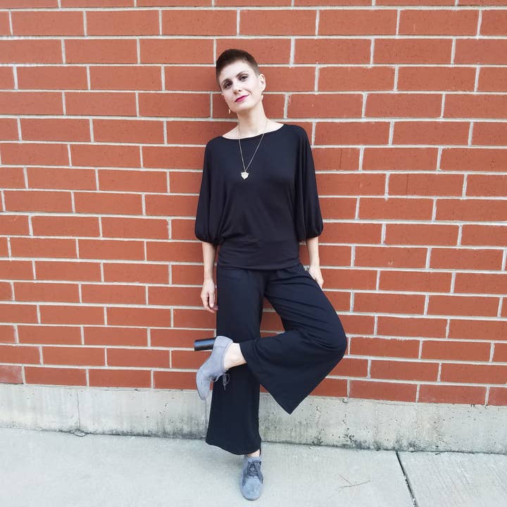 Squasht - Wholesale Blouse - Women's - 3/4 Sleeve Batwing Black Rib Knit2