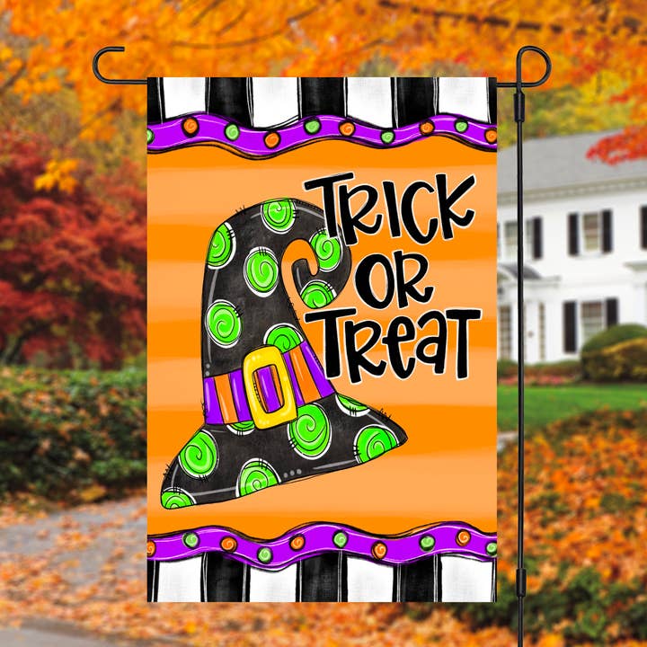 Trick Or Treat Witch Hat Garden Flag for wholesale by Painted Skies