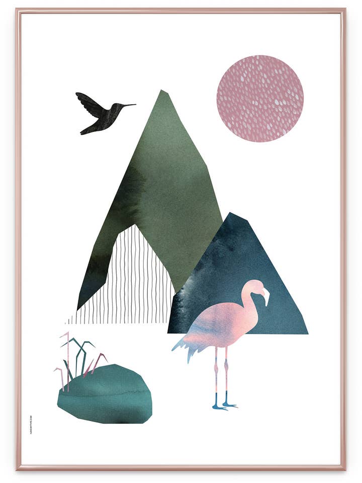 Flamant rose, blanc, impression d'art, différentes tailles pour la vente par I Love My Type