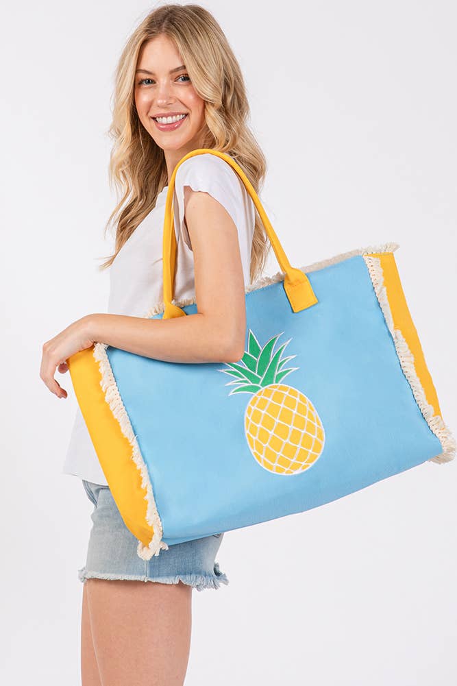 Hana - Wholesale Tote Bag - Women's - Embroidered Design Patch Fringe Summer Tote Bag0