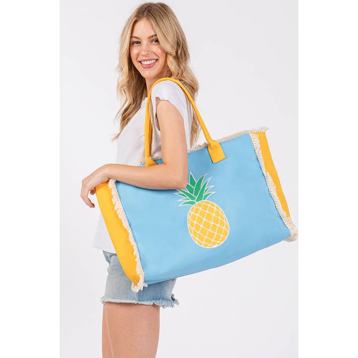 Hana - Wholesale Tote Bag - Women's - Embroidered Design Patch Fringe Summer Tote Bag