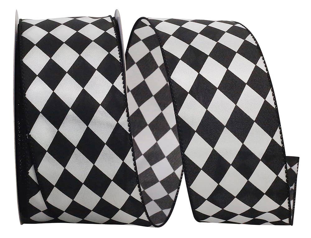 RELIANT RIBBON - Wholesale Ribbon - Gift Wrapping - Diamond Dan Black & White Wired Edge, Black/white, 2.5 In0