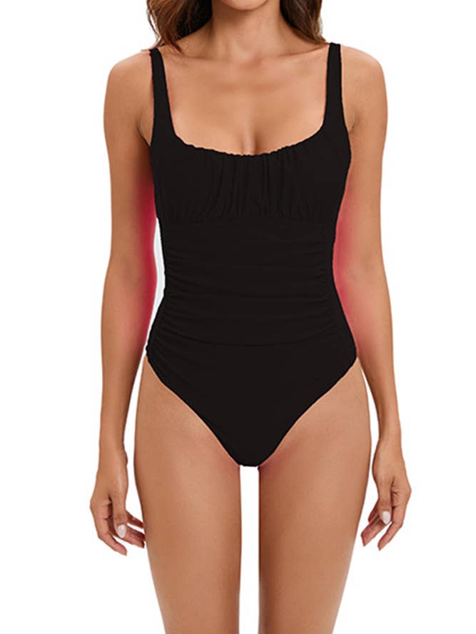 UNISHE - Wholesale One Piece Swimsuit - Women's - Plain Front Ruffles One Piece Swimsuit JSN0222