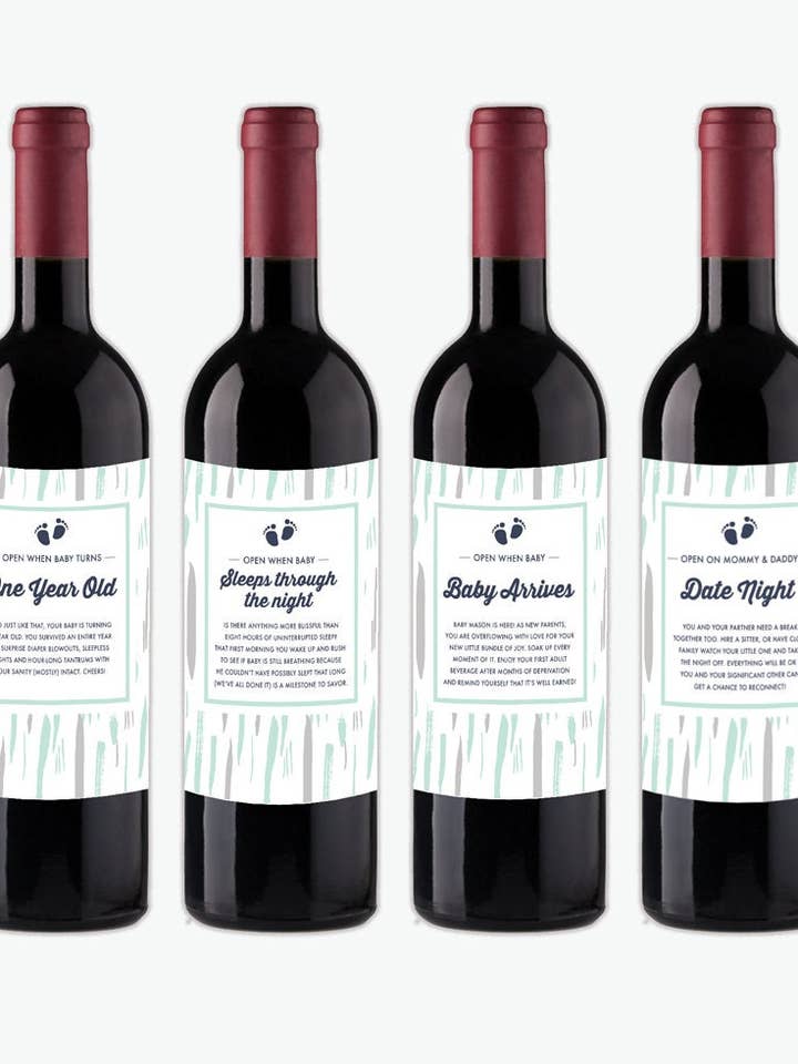 New Parent Gift Wine Labels Baby Shower Gift New Mom New Dad New Baby Gift Basket Baby Gift New Mommy Baby Showermom Survival Kit for wholesale by Paprika Paperie