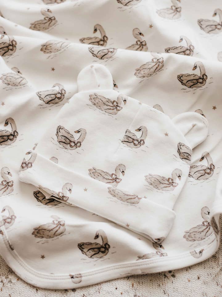 Jersey Swaddle Sienna Swan for wholesale by Bencer & Hazelnut
