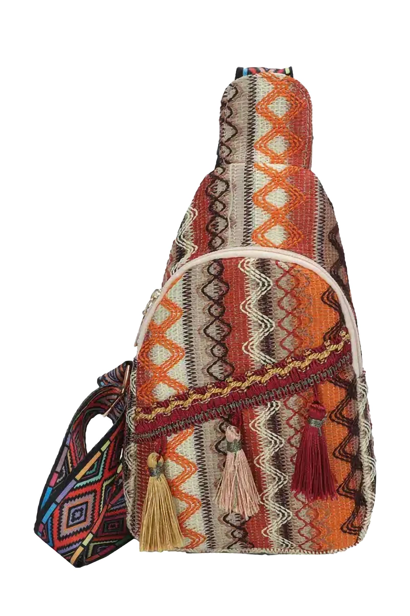 Cap Zone - Wholesale Shoulder Bag - Unisex - Boho Navajo Baja Tribal Woven Tassel Sling Bag8