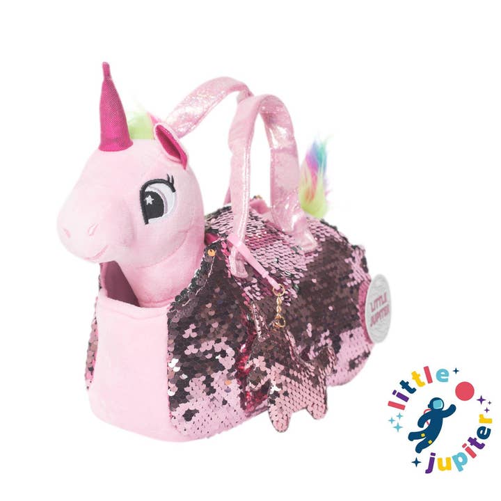 AYK Brand – Großhandel Kuschel-/Plüschtier – Kind & Baby – Little Jupiter Haustier-Plüsch-Set mit Tasche, rosa Einhorn