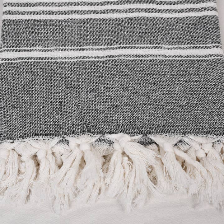 Organic Turkish Towels - Wholesale Beach towel - Turkish Beach Towel, Elegant Black Striped Towel3