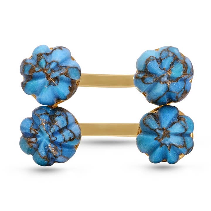 Bague ouverte Sea Breeze Turquoise en argent sterling plaqué or jaune 14 carats pour la vente par LuvMyJewelry (LMJ)