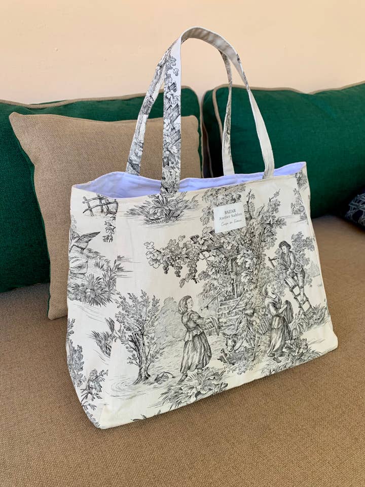 Tote bag - Jouy de Fruits Noir for wholesale by Bazar Atelier Sablon