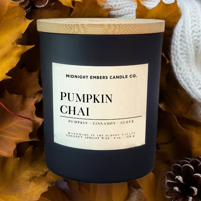 Pumpkin Chai 8 oz. | Fall Themed Cozy Candles for wholesale by Midnight Embers Candle Co.