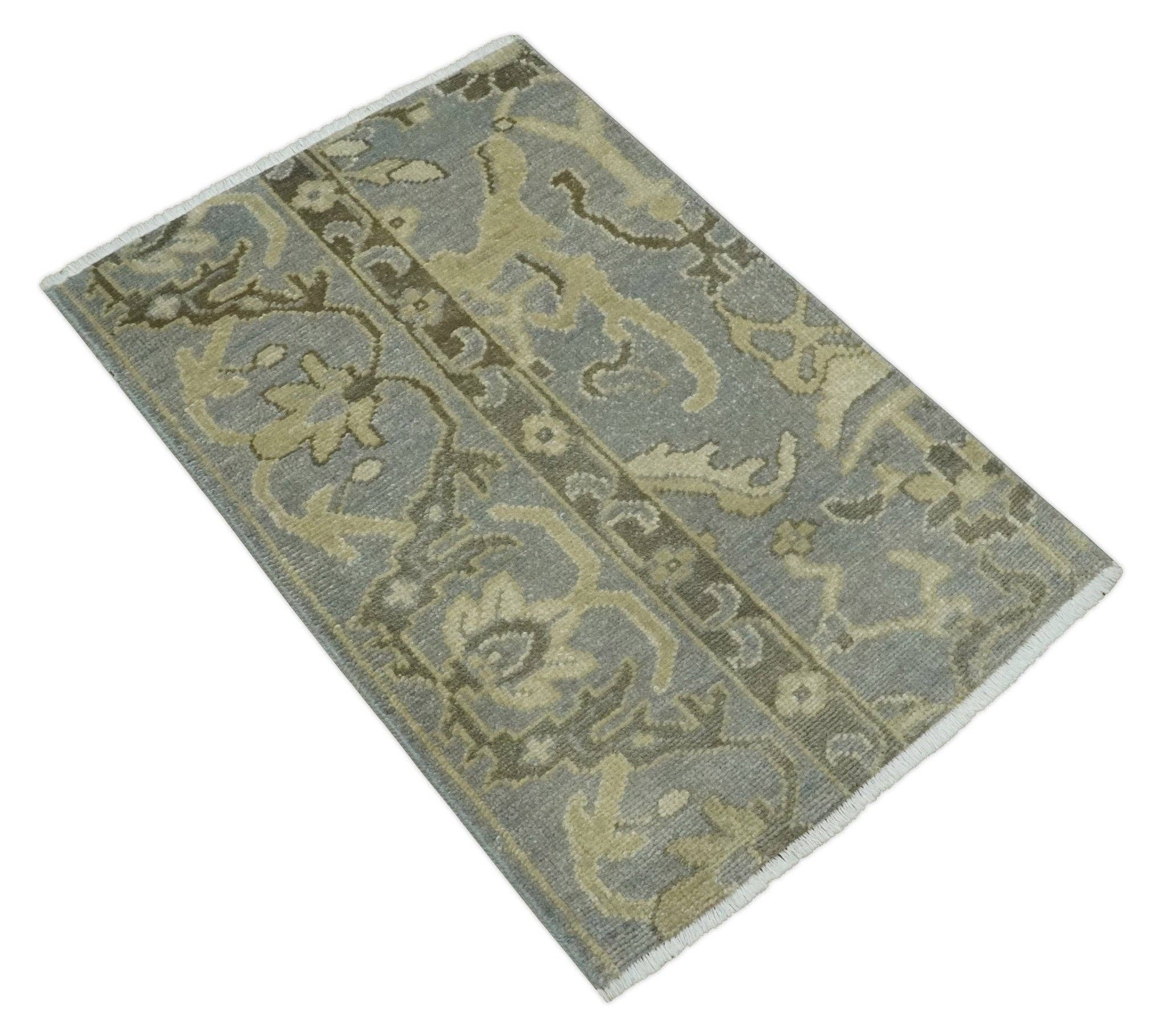 The Rug Decor, Inc. - Wholesale Area Rug - 2x3 Hand Knotted Gray, Beige and Olive Traditional Persian Oushak Wool Rug | N51237