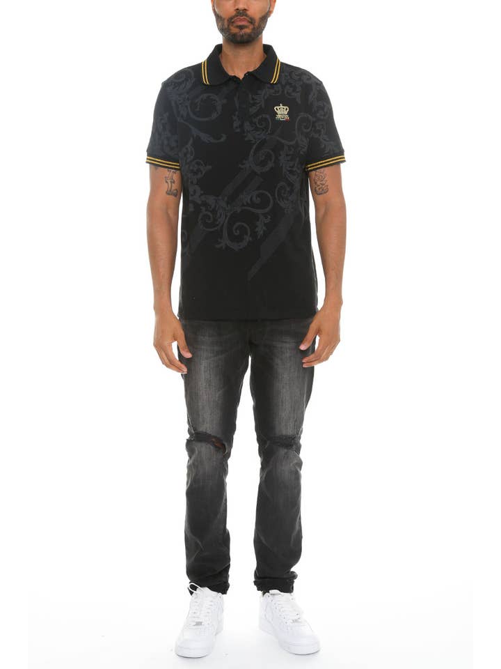 WEIV - Wholesale Polo - Men's - Version Couture Print Polo Button Down Shirt Cotton Blend