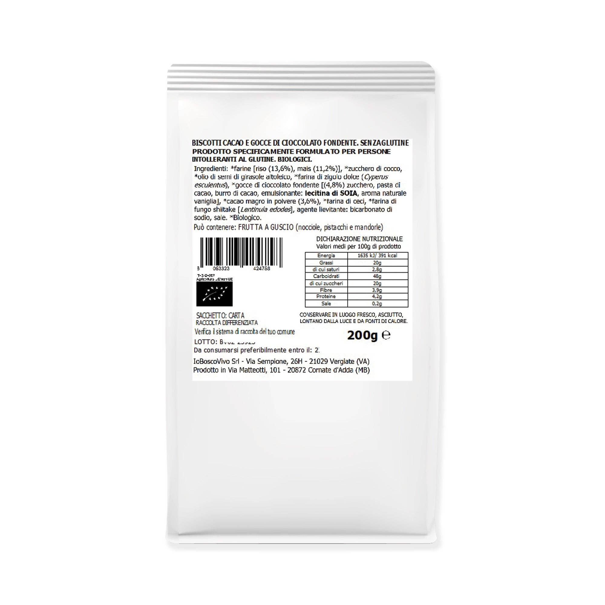 IoBoscoVivo – wholesale Biscuit – Gluten-Free Cocoa Cookies with Organic Dark Chocolate Chips 200g3