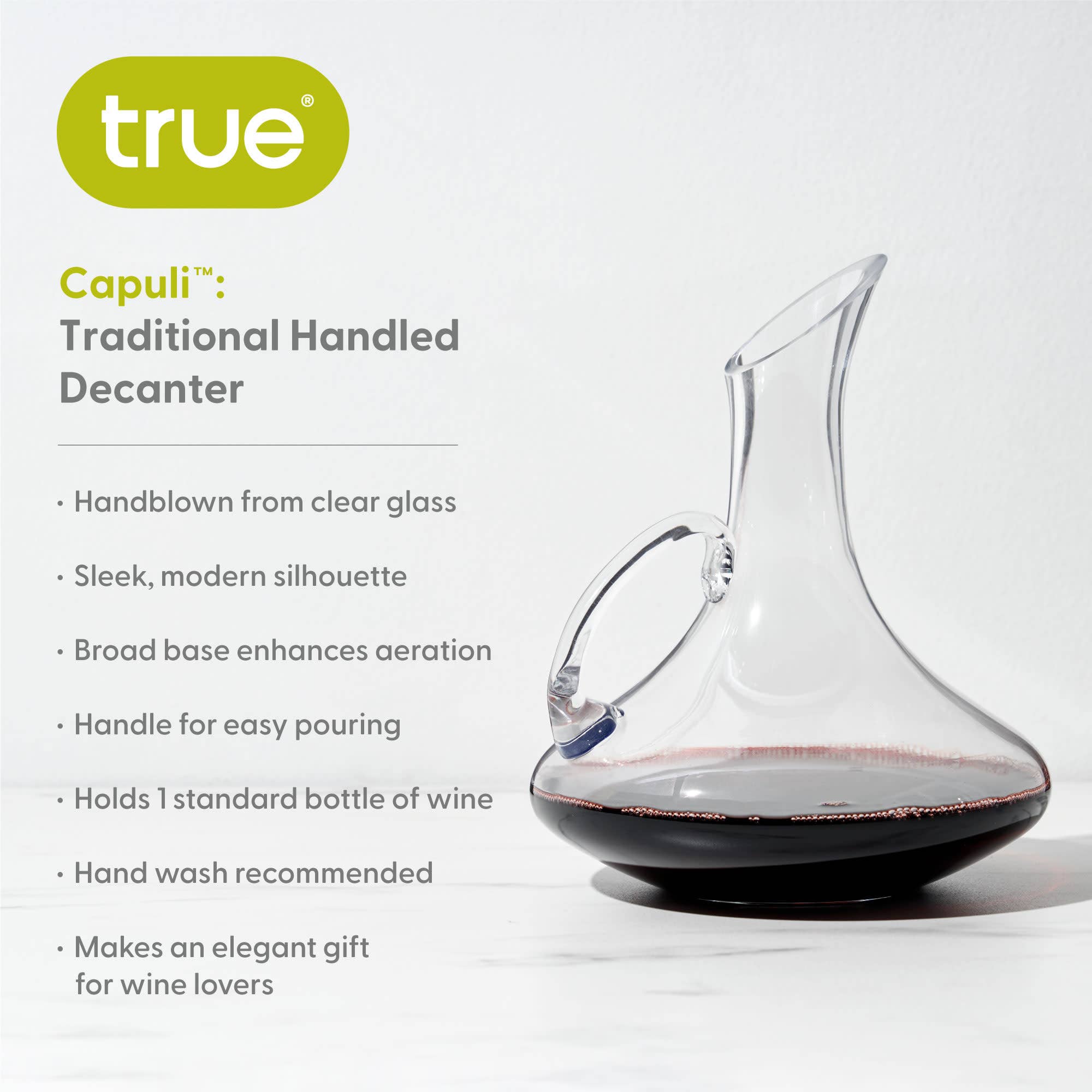 TRUE - Wholesale Decanter - Capuli Traditional Glass Wine Decanter with Handle 52oz3