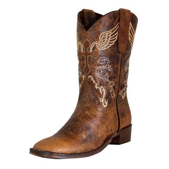 TuffRider Youth Sequoia Cross & Wing Embroidered Square Toe Western Boots for wholesale by JPC Equestrian