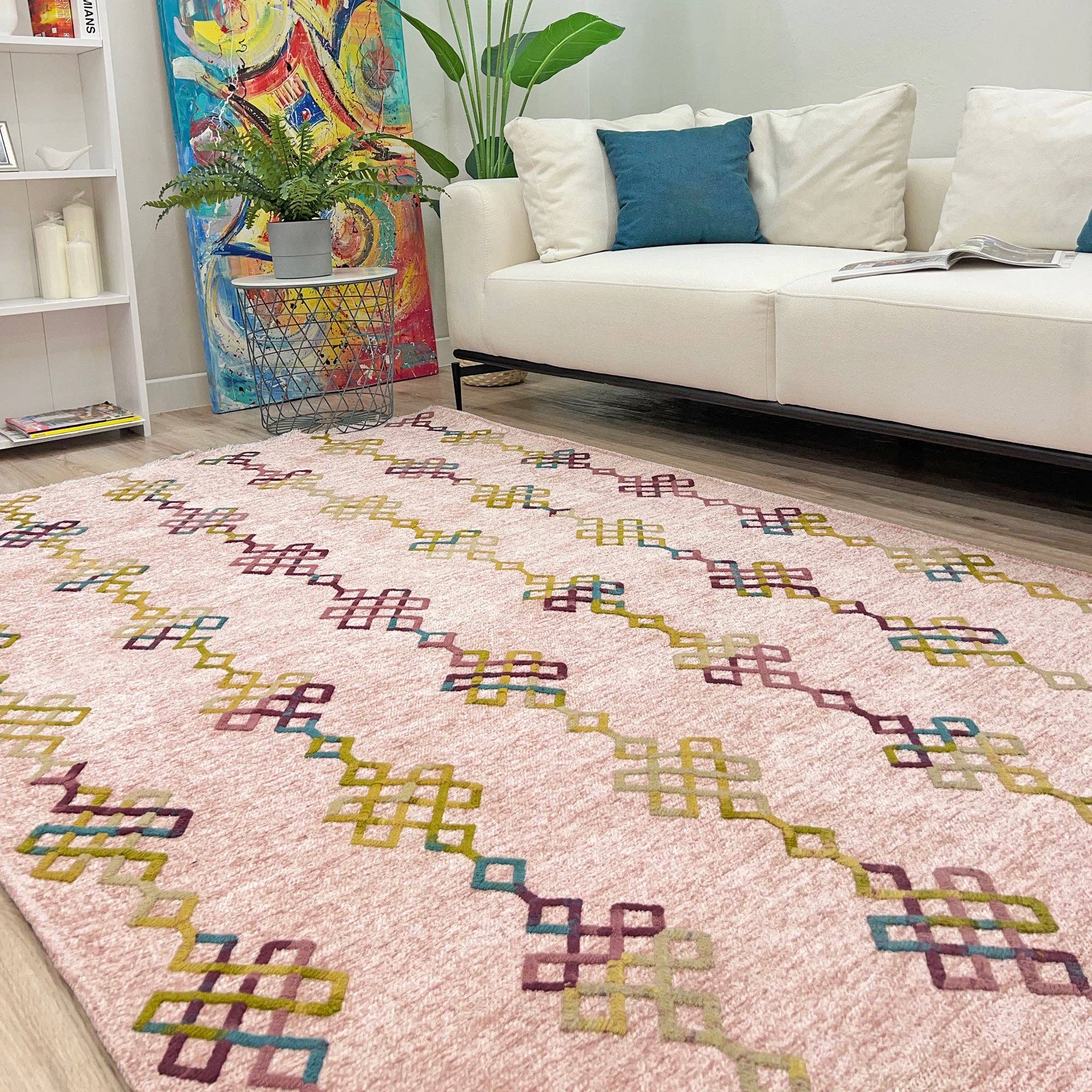 Alfa Rich Inc - Venta al por mayor Alfombra pequeña - Alfombras lavables de color rosa marroquí estilo bohemio11
