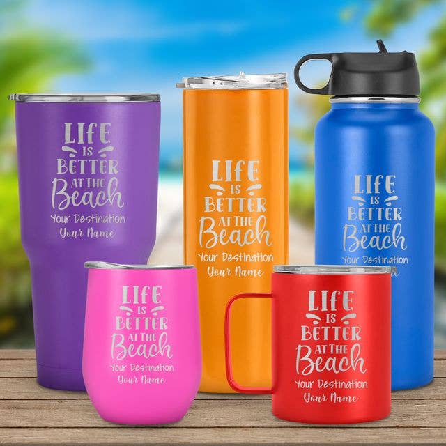 Engrave My Memories - Wholesale Insulated Mug/Tumbler - Custom Tumbler"Life Is Better at The Beach",Gift For Family