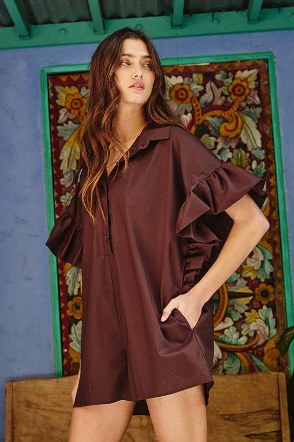 BUCKETLIST INC - Wholesale Romper - Women's - R5280 Ruffled Sleeve Solid Romper8