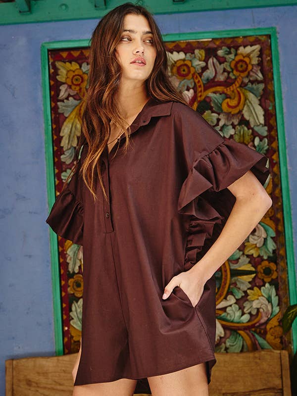 BUCKETLIST INC - Wholesale Romper - Women's - R5280 Ruffled Sleeve Solid Romper8