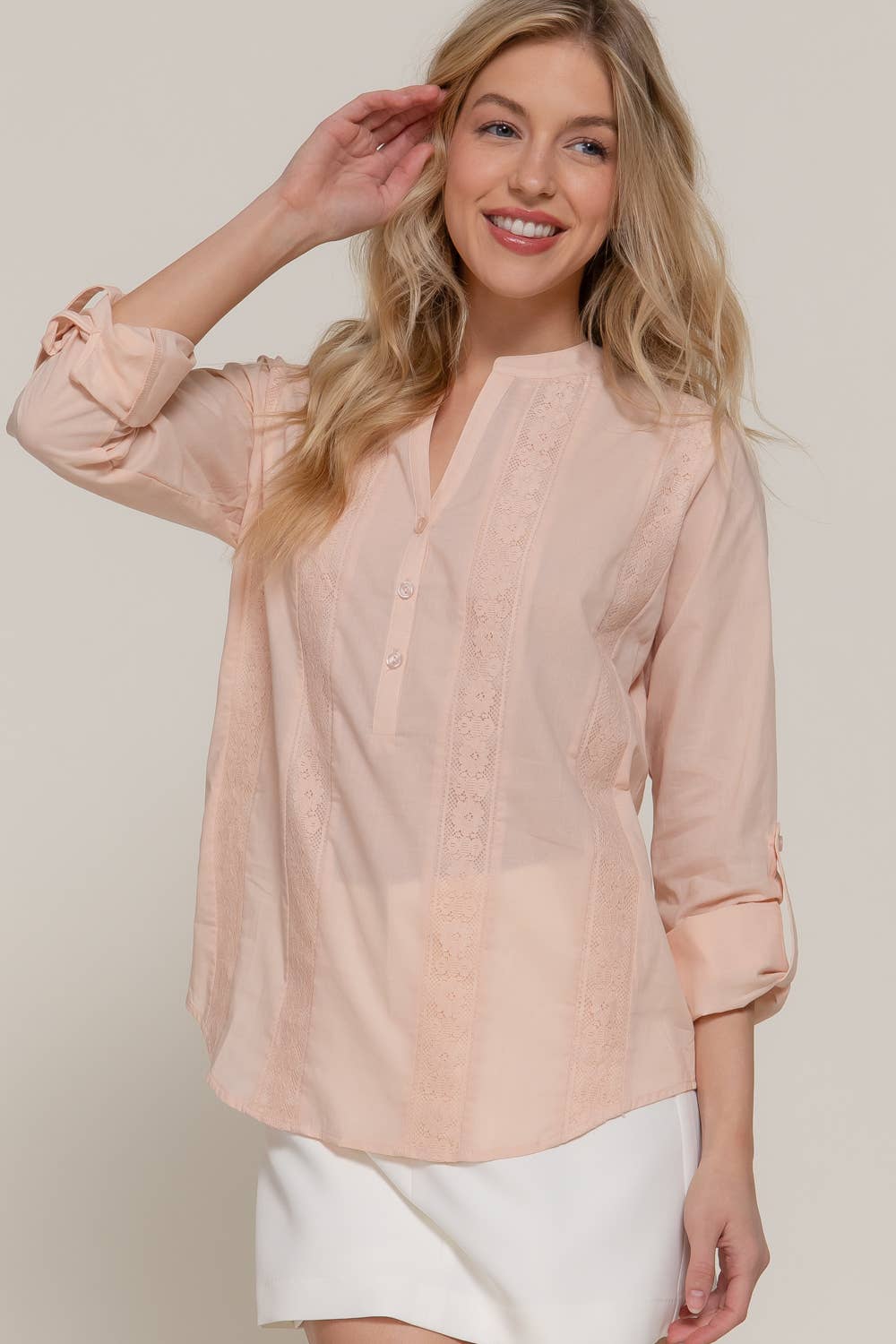 Active Basic | Active USA - Venta al por mayor Blusa - Mujer - Blusa tejida con panel de encaje y manga larga21