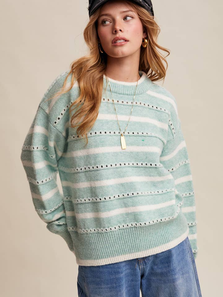 Striped Open-Stitch Pullover Sweater LSW1015 for wholesale by Listicle