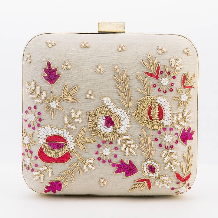 Taupe Silk Clutch for wholesale by Magazine Clothing