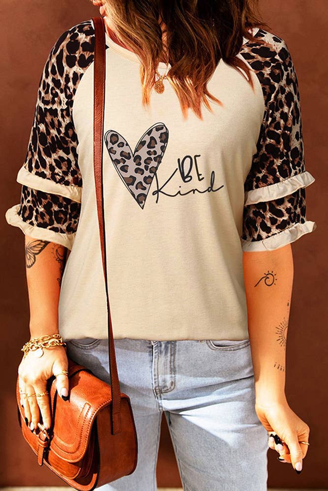 UNISHE - Wholesale Tunic - Women's - Leopard Print Half Sleeve Crew Neck Top KXOM99827