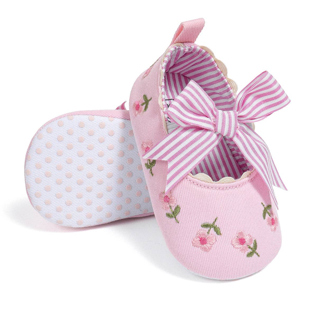 Kids Charm Online - Wholesale Crib Shoes - Baby - Embroidered girls baby shoes with front bow.8