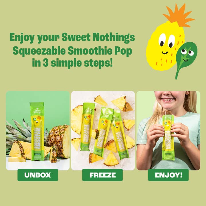 Sweet Nothings - Wholesale Fruit Snacks - Pineapple Spinach Squeezable Smoothie Pops - Freeze At Home2