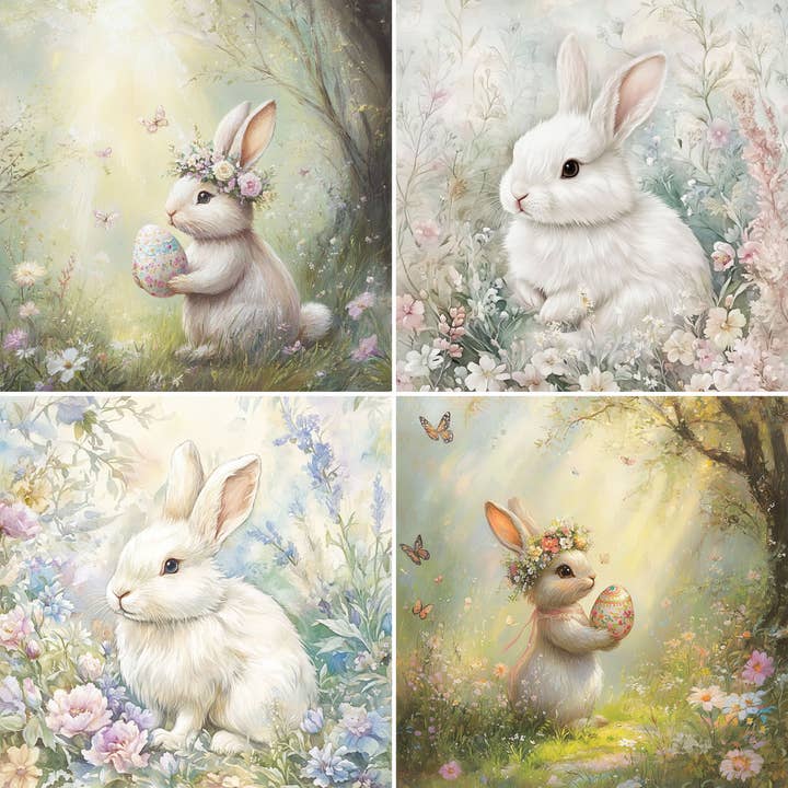 Craft Kreatively – wholesale Hantverkstillbehör – Påskharar | Decoupage Risapapper | 8 mönster | 15x15cm