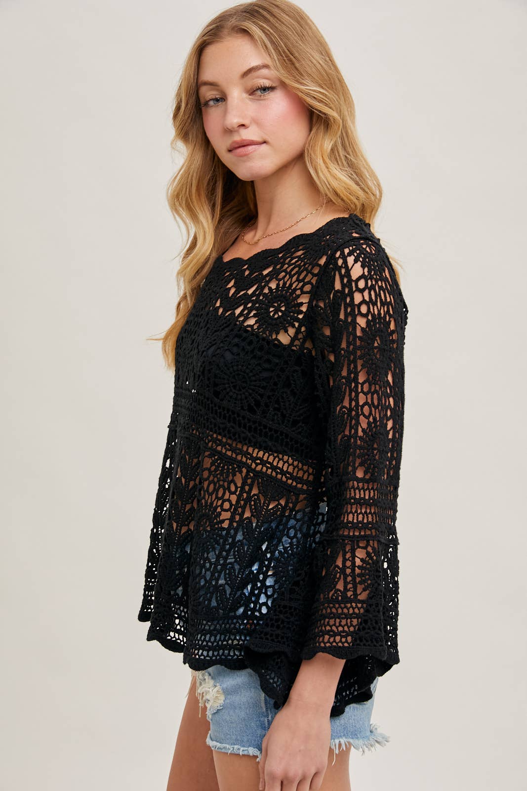 Bluivy - Wholesale Knit Top - Women's - CROCHET SHEER BELL-SLEEVE PULLOVER TOP19