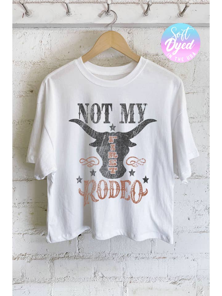 Rustee Clothing - Wholesale Screen Printed T-Shirt - Women's - NOT MY FIRST RODEO GRAPHIC LONG CROP TOP1