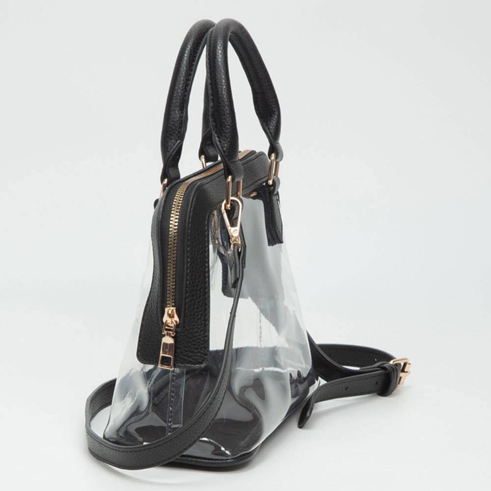 Sensibling Corp. - Vente Sac à main avec poignée sur le dessus – femme - Sac à main structuré transparent avec garniture en similicuir / Sac bandoulière14
