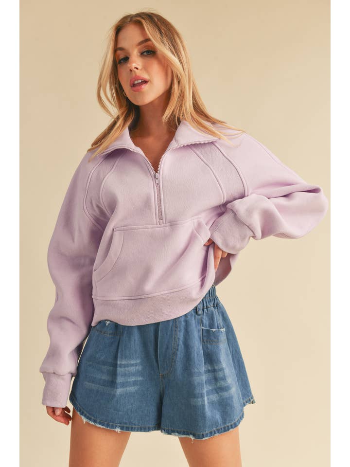 AEMI + CO - Wholesale Sweatshirt – Women's - 950CK Dove Funnel Neck Half Zip 677