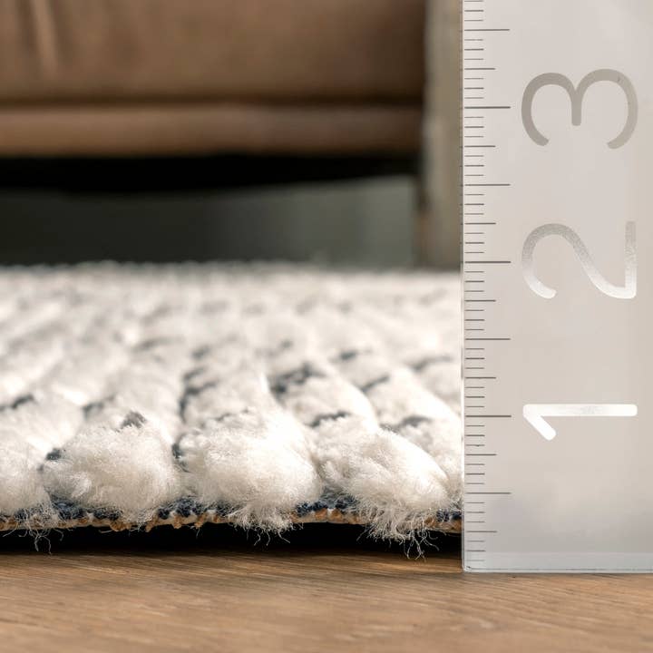 Beige Carlina Modern Geometric Soft Shag Fringe Area Rug for wholesale on Faire1