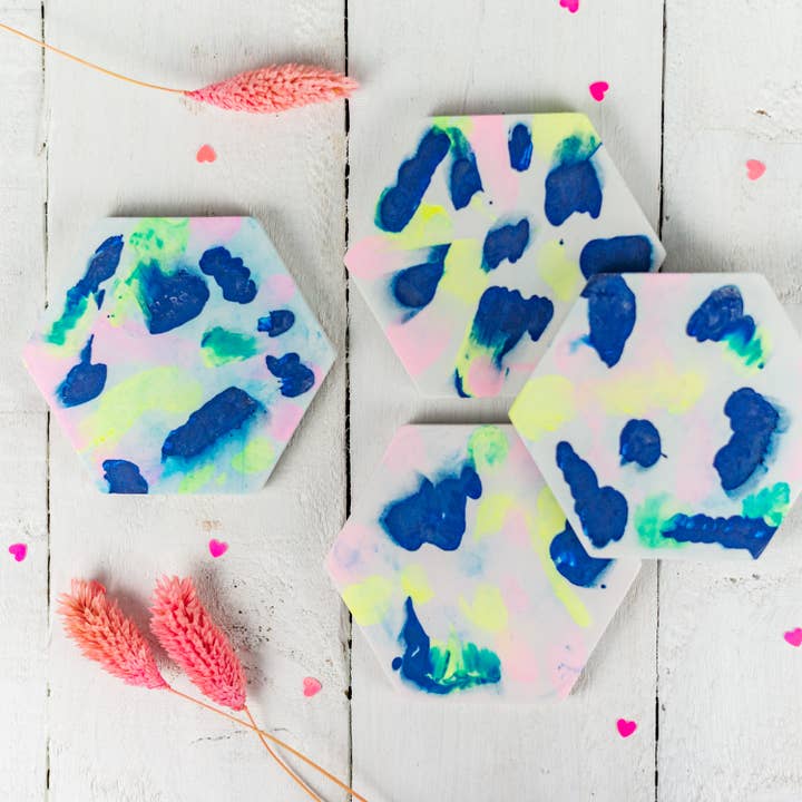 Jesmonite coaster set of 4, marbled, tie-dye pattern for wholesale by Nine Angels