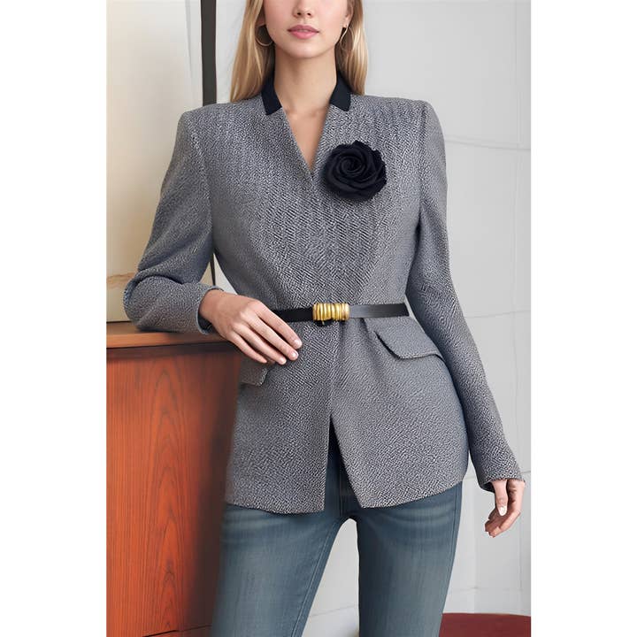 Tweed Blazer with Belt & Flower for wholesale by XHHH Inc