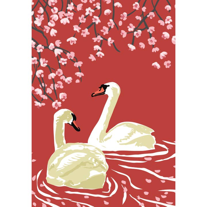 RBI-134 Swans & Cherry Blossoms Magnet: Birds and Flowers for wholesale by Rigel Paper