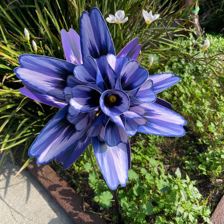 Giant Purple Pansy Double Spin Pinwheel Wind Spinner Whirlig for wholesale by Paper Arboretum
