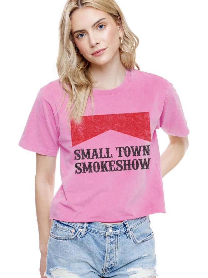 Small Town Smokeshow Graphic S/S Washed Faux Crop Tee for wholesale by Zutter