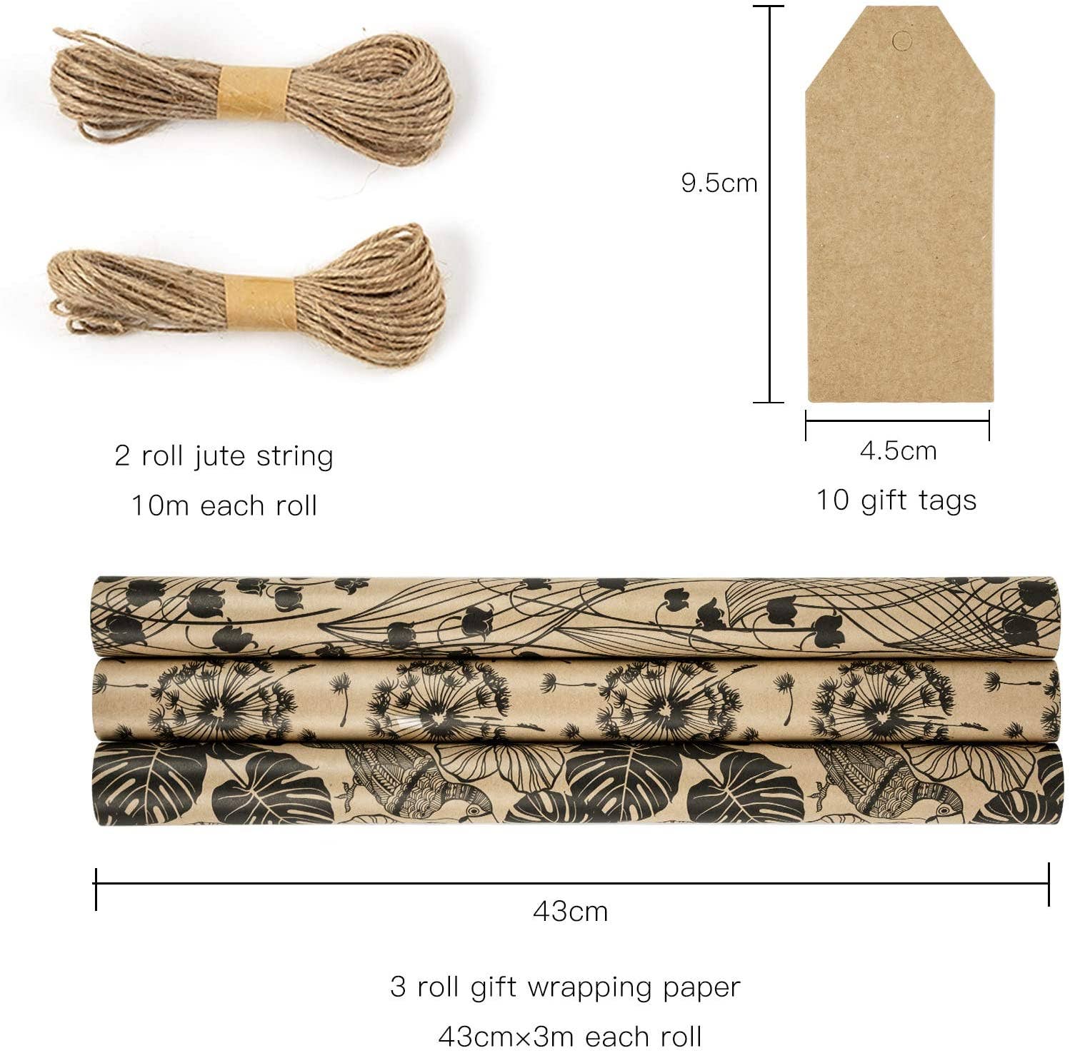 Wrapaholic Gifts & Packing Company - Wholesale Wrapping Paper Roll - Wrapping Paper Rolls with Tags&String 17in×10ft Flowers2