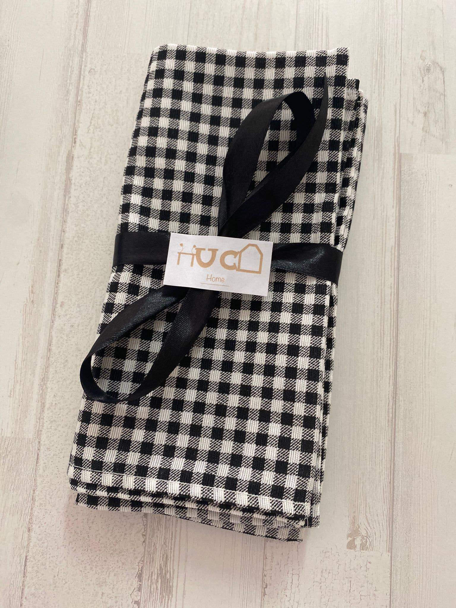 Huca Home - Vente Serviettes de table en tissu - LOT DE 2 SERVIETTES EN PAPIER VICHY NOIR PETIT CARRÉ0