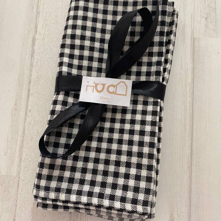 Huca Home - Vente Serviettes de table en tissu - LOT DE 2 SERVIETTES EN PAPIER VICHY NOIR PETIT CARRÉ