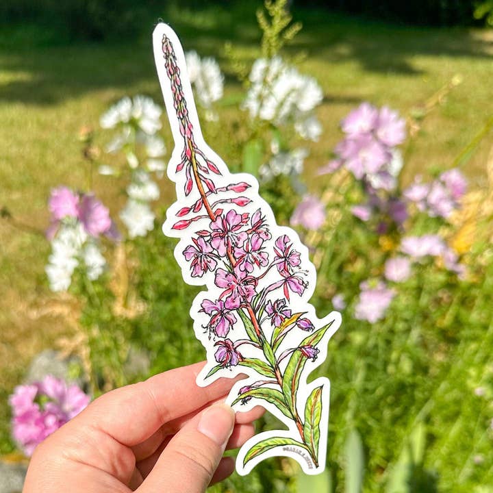BarnHouse Studios - Wholesale Sticker - Fireweed Flower Tallscape™ Sticker, 1.5”x7" Clear Vinyl