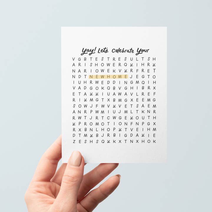 Just Follow Your Art - Wholesale Congratulations Card - Let's Celebrate Wordsearch Card | Interactive Card Congrats4