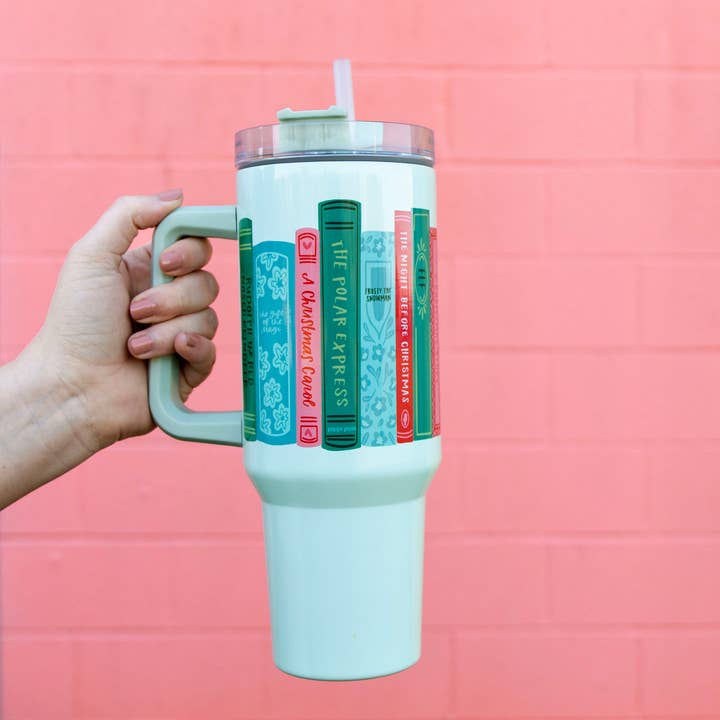 Pippi Post - Wholesale Insulated Mug/Tumbler - Holiday Bookstack 40oz Tumbler