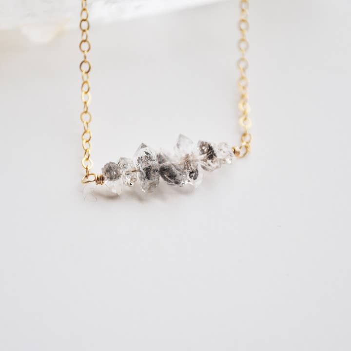 Herkimer Collar de diamantes/sal pimienta diamante cuarzo delicado para venta al por mayor de Seaflowerjewelry