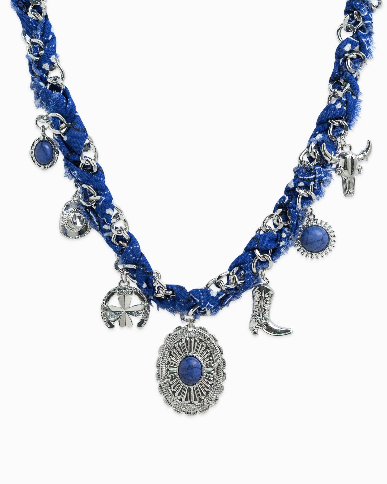 Sessori - Wholesale Pendant/Charm Necklace - Paisley Scarf Western Concho Multi Charm Necklace0